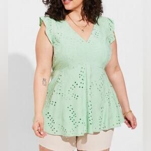 Torrid Green Eyelet Ruffle Sleeve Babydoll Top 3X NWT 40365248 Mint Green